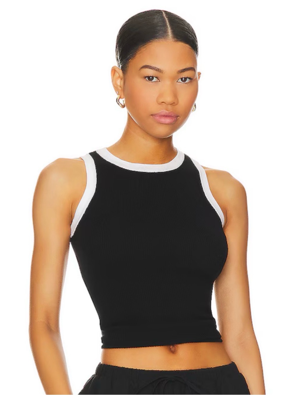 Uniqlo Black Ribbed shelf bra Tank with White Trim